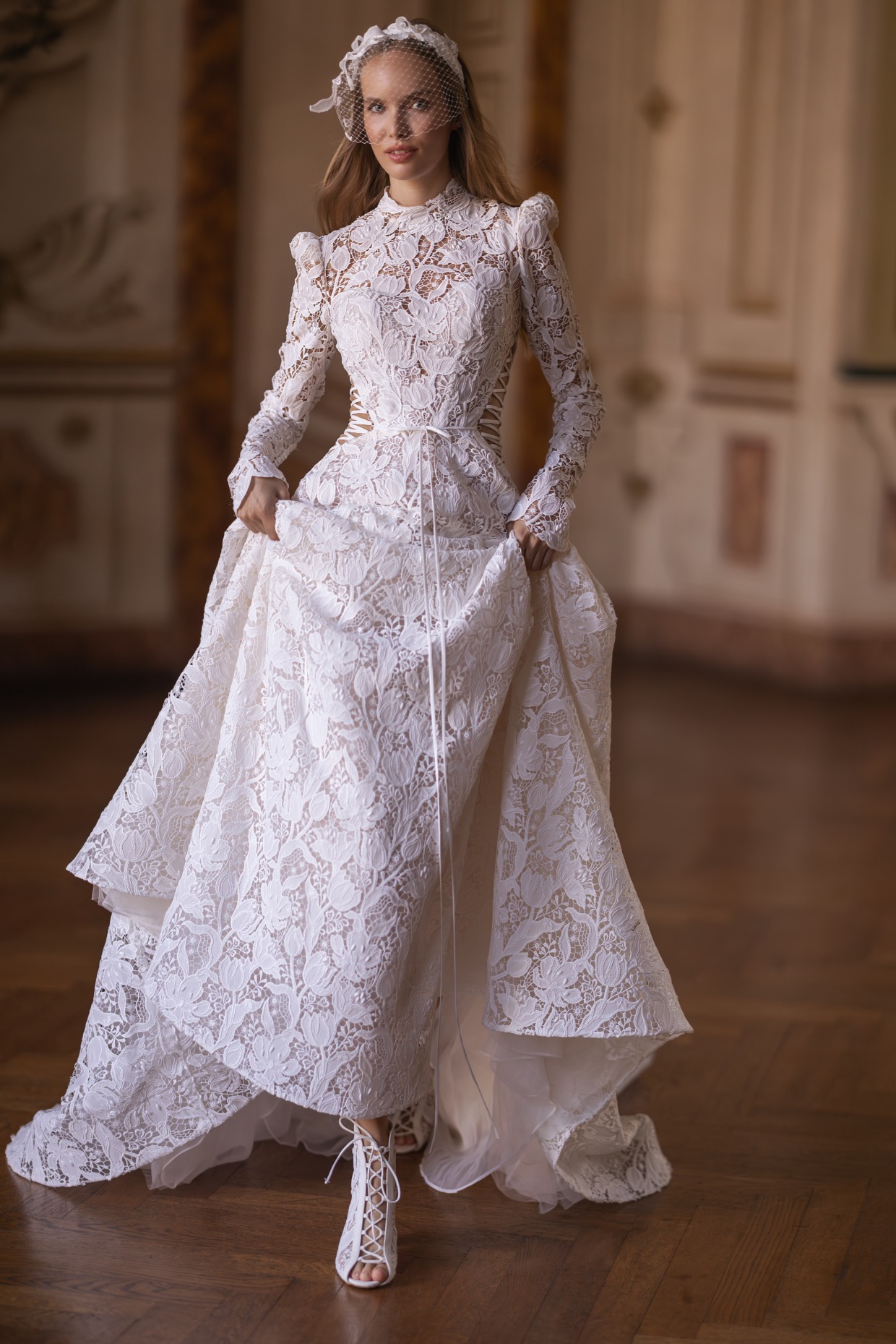 Yedyna puff long sleeve lace wedding dress
