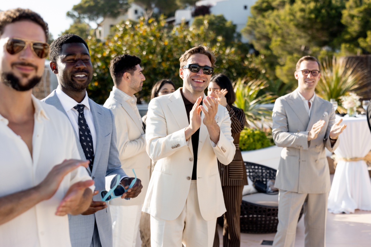 Chic and stylish Ibiza wedding guests at reception 