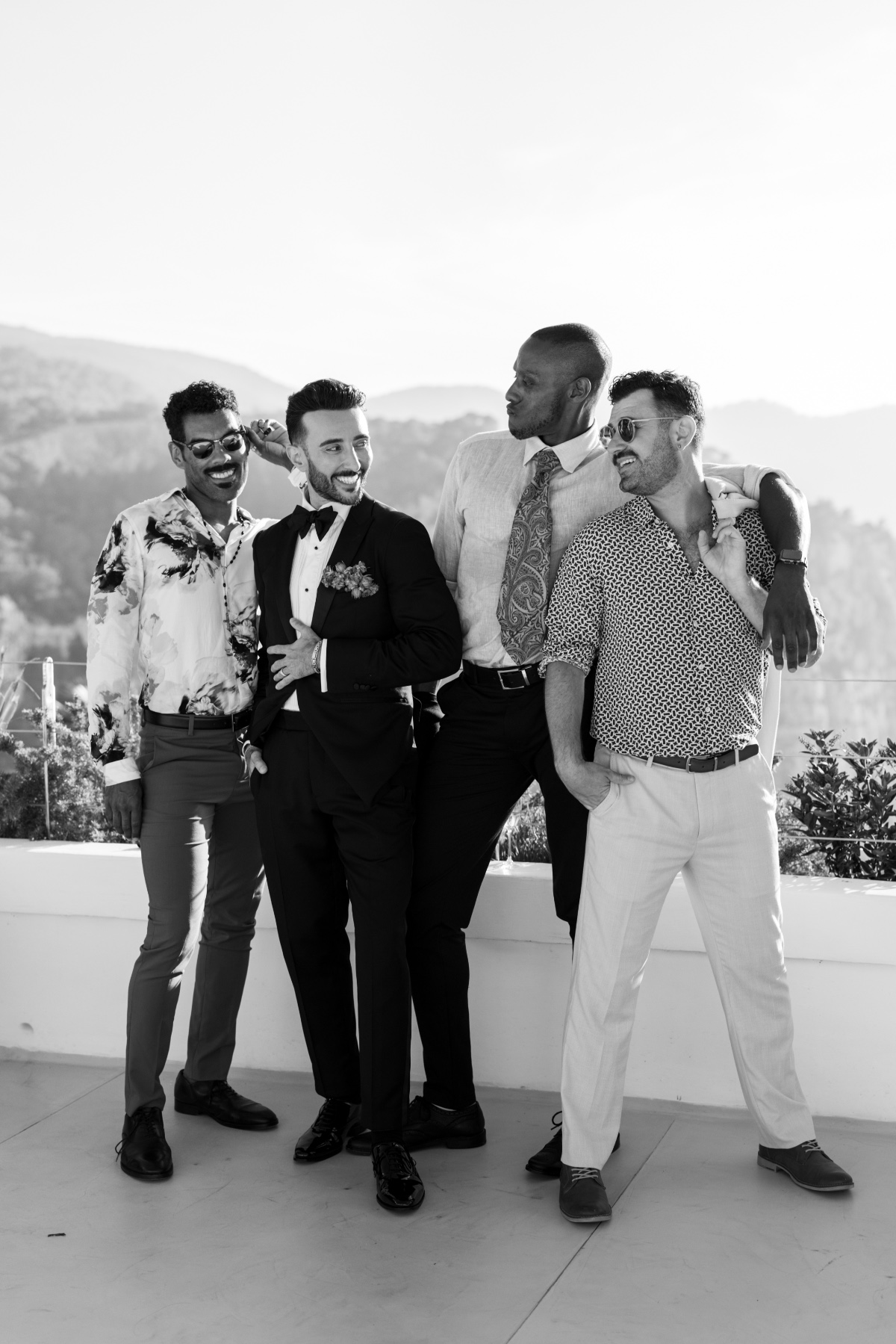 Chic and stylish LGBTQ wedding guests in Ibiza Spain 