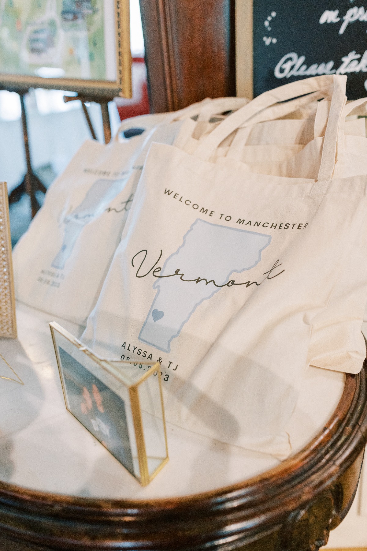 Personal Vermont wedding welcome bags with cookie bags 