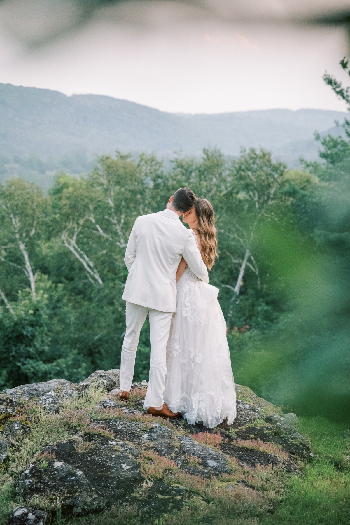 Romantic golden hour wedding portraits in Vermont countryside