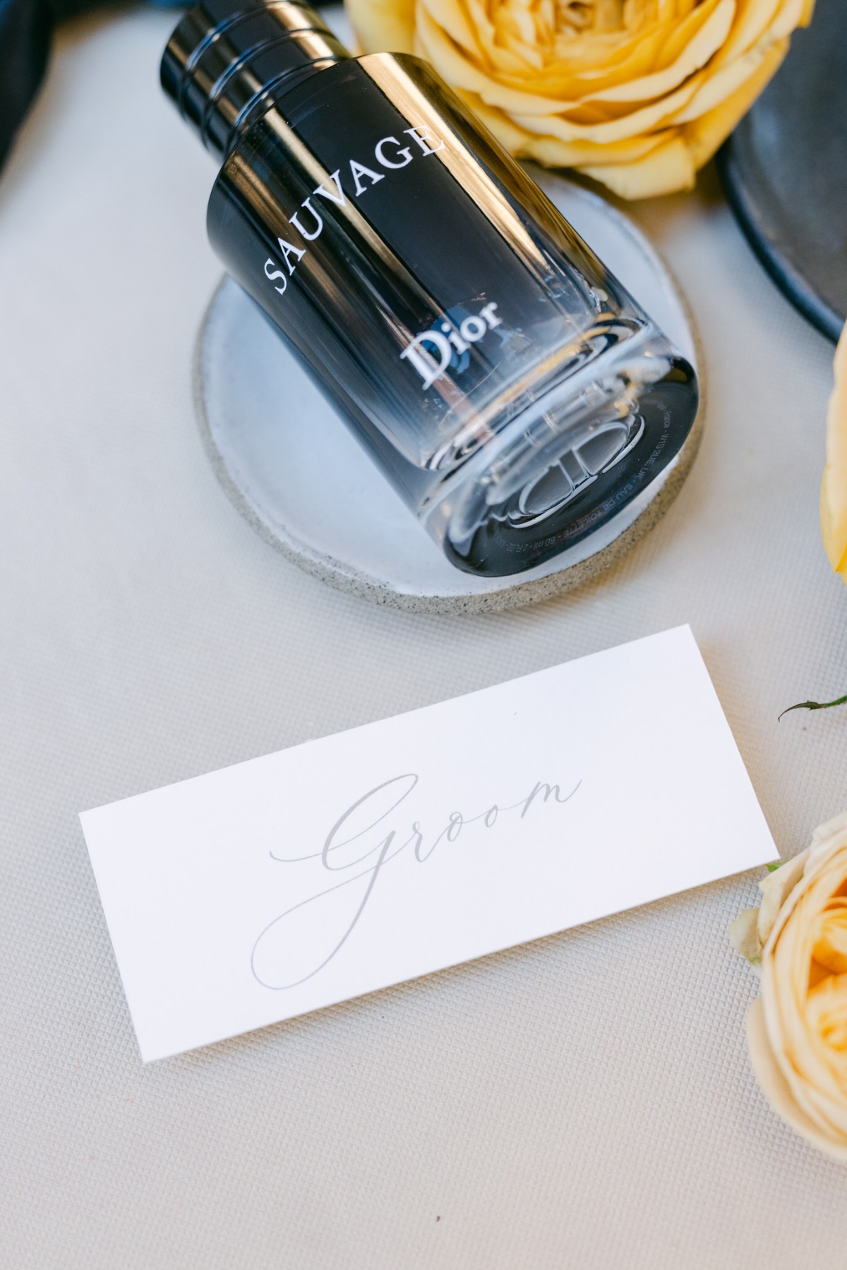 Elegant hand scripted place card for groom 