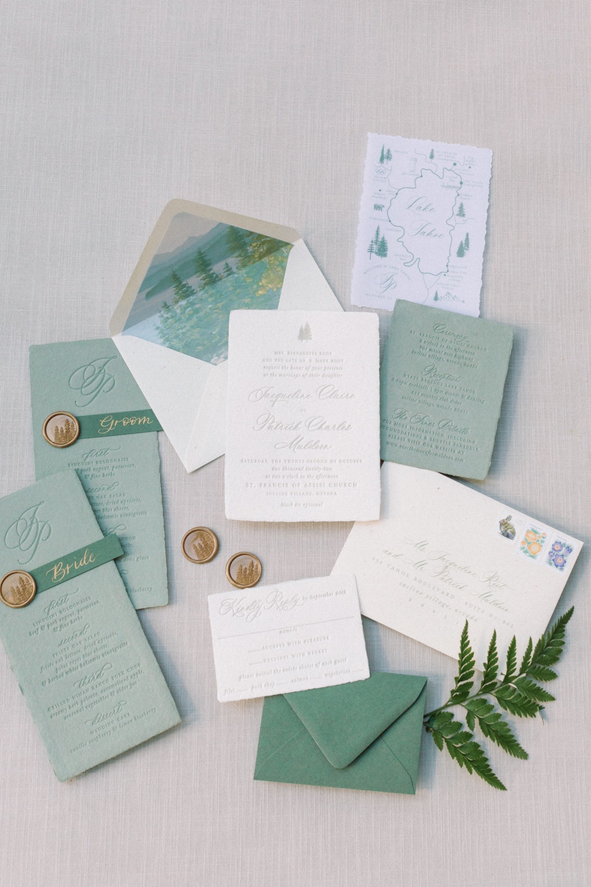 Lake Tahoe wedding invitation suite 
