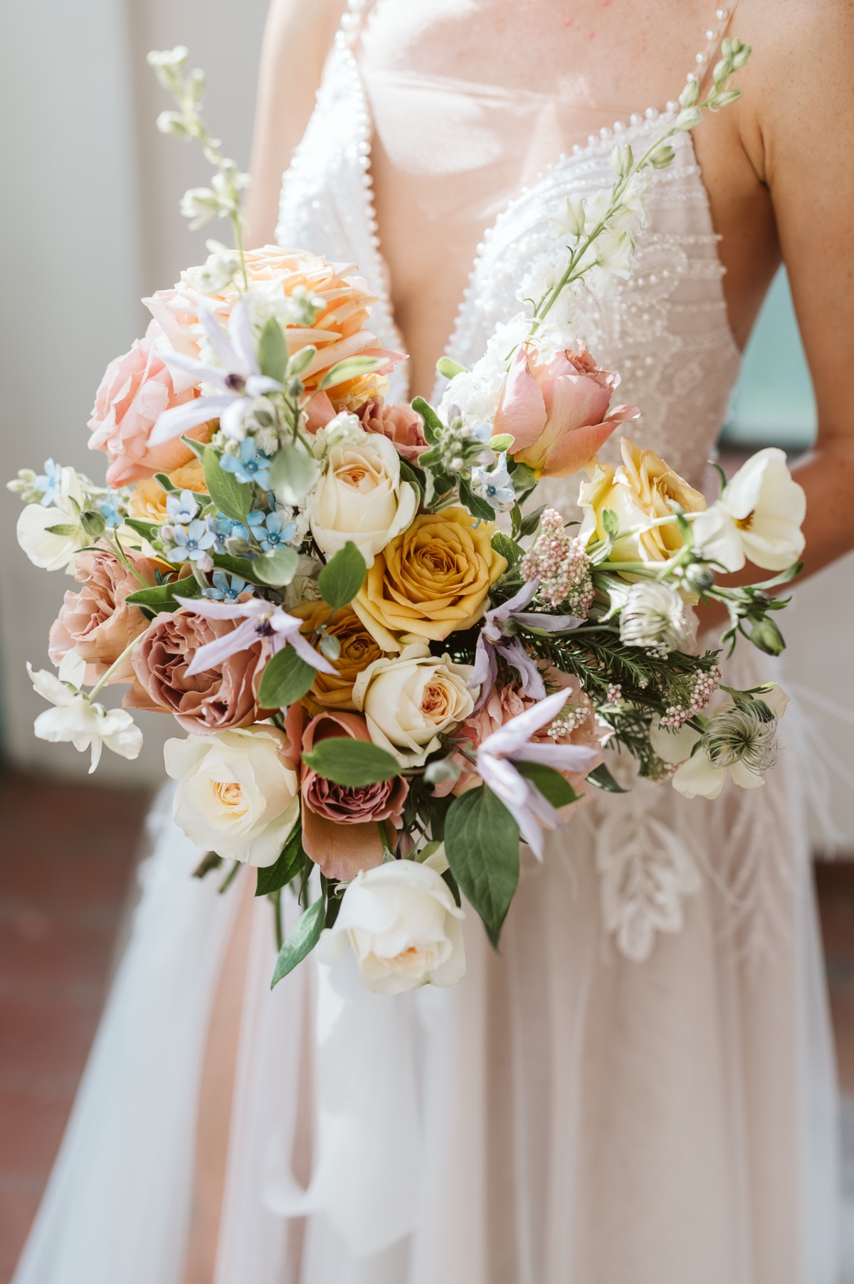 organic pastel bouquet with roses