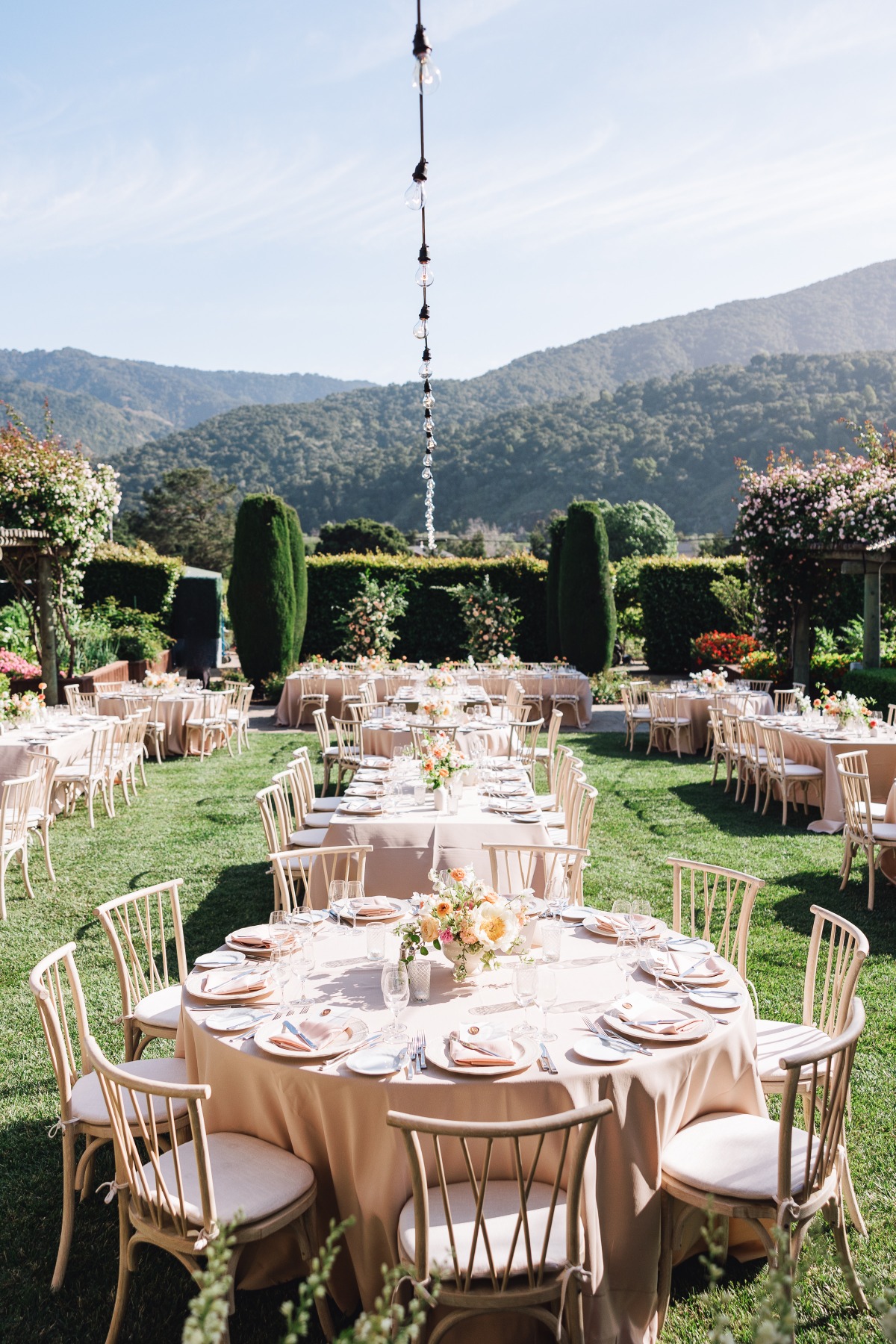 Blush and peach toned wedding reception in Carmel Valley