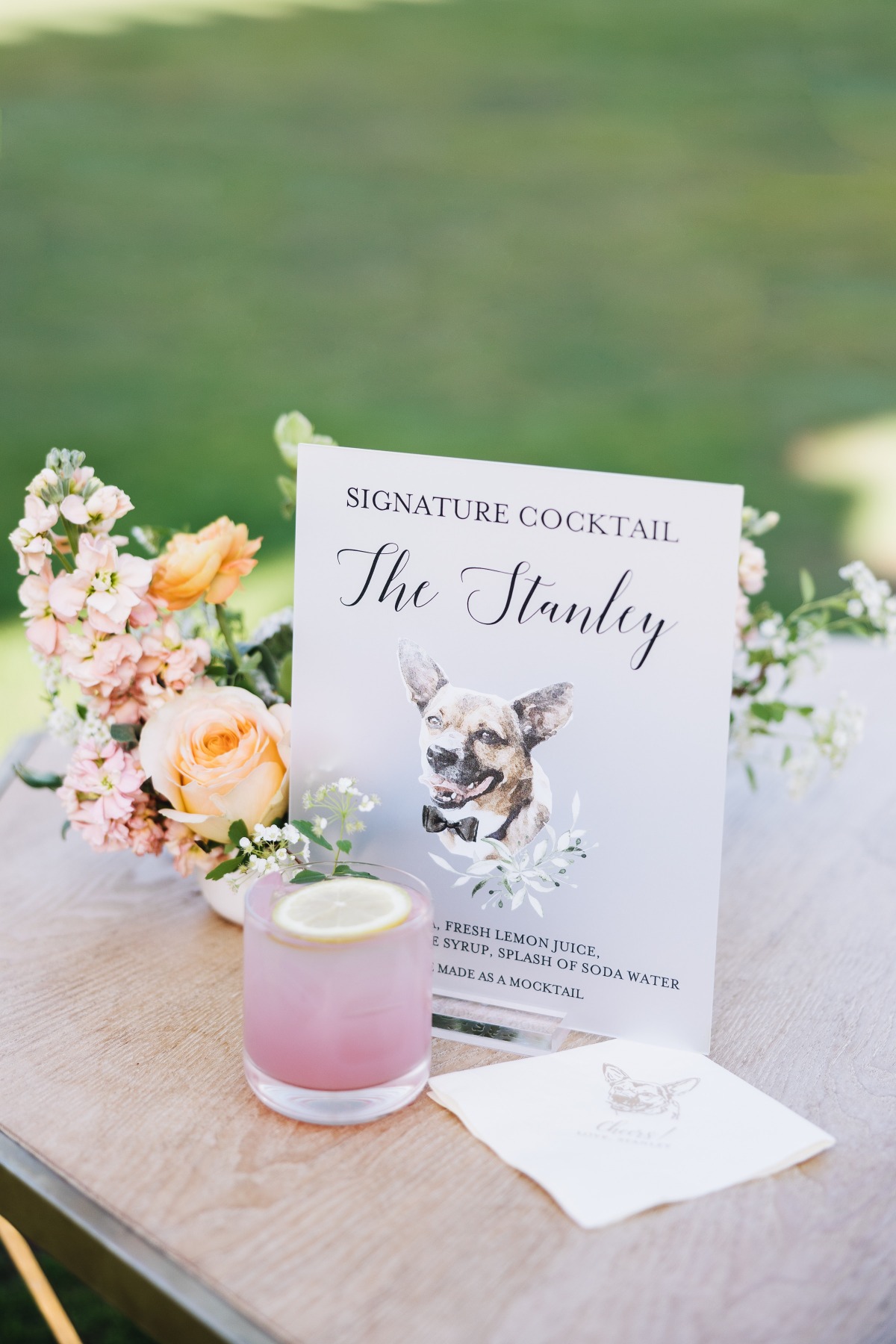 Dog themed wedding cocktail menu 