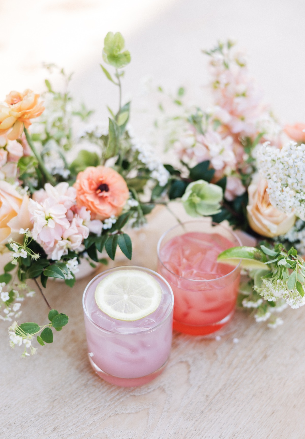 Pretty pink and dark pink wedding cocktails for cocktail hour