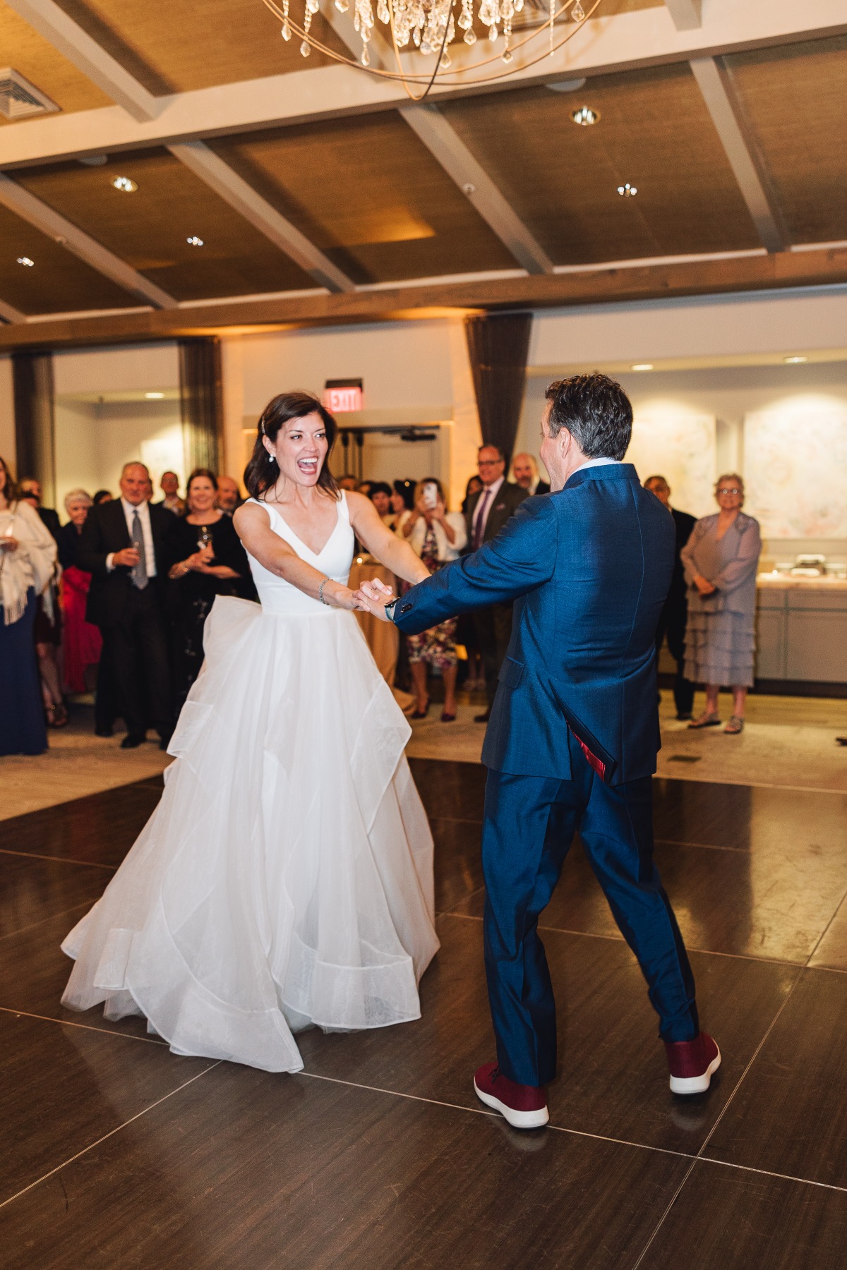 Playful indoor first dance at Carmel Valley wedding 