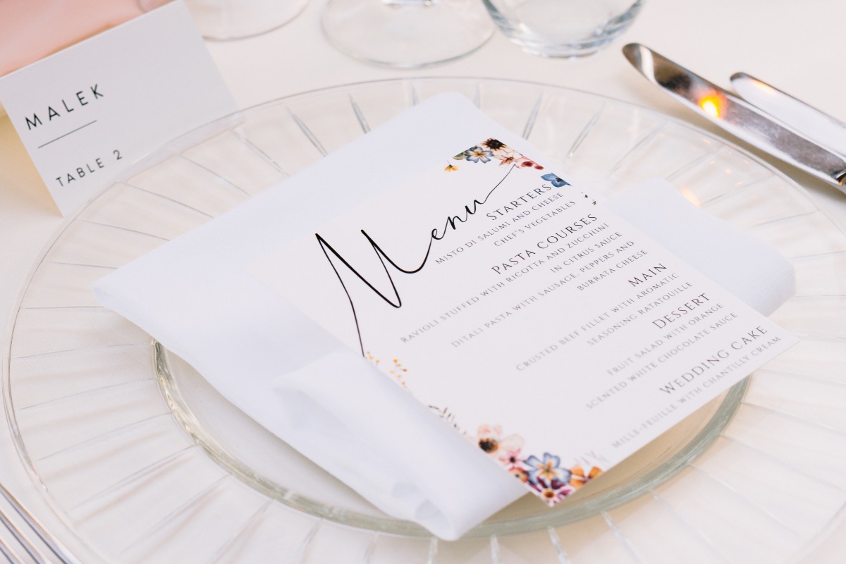 floral accented wedding menu