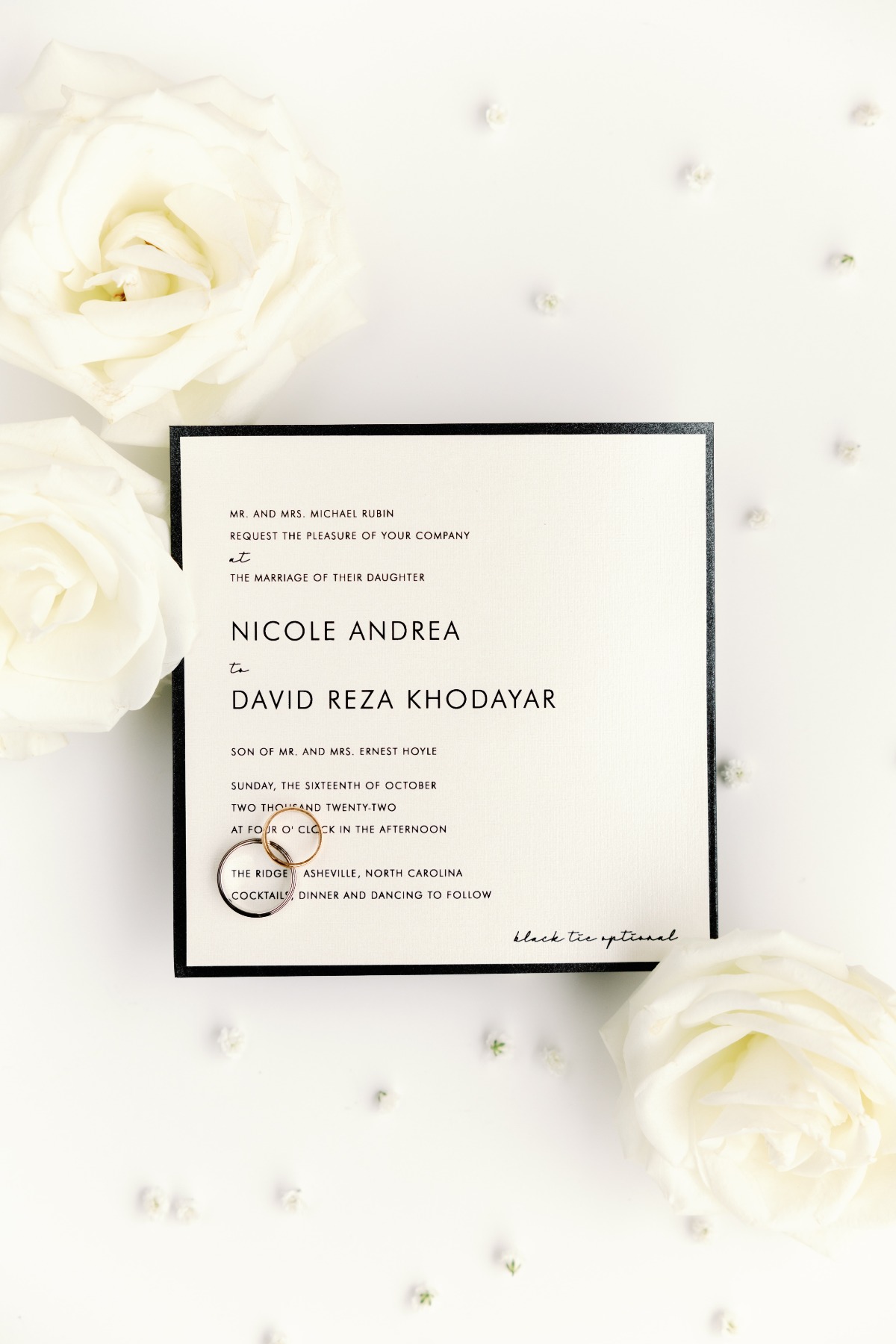 Modern square wedding invitations for monochrome wedding 
