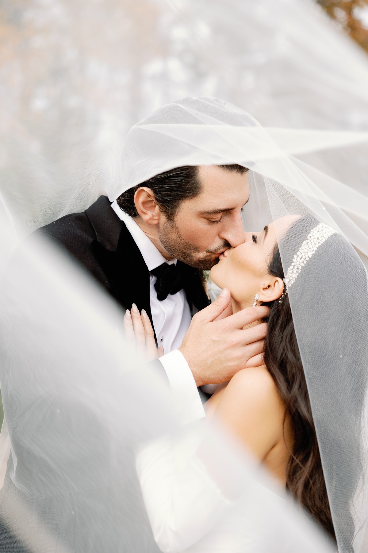 Romantic North Carolina veil kiss wedding photography 