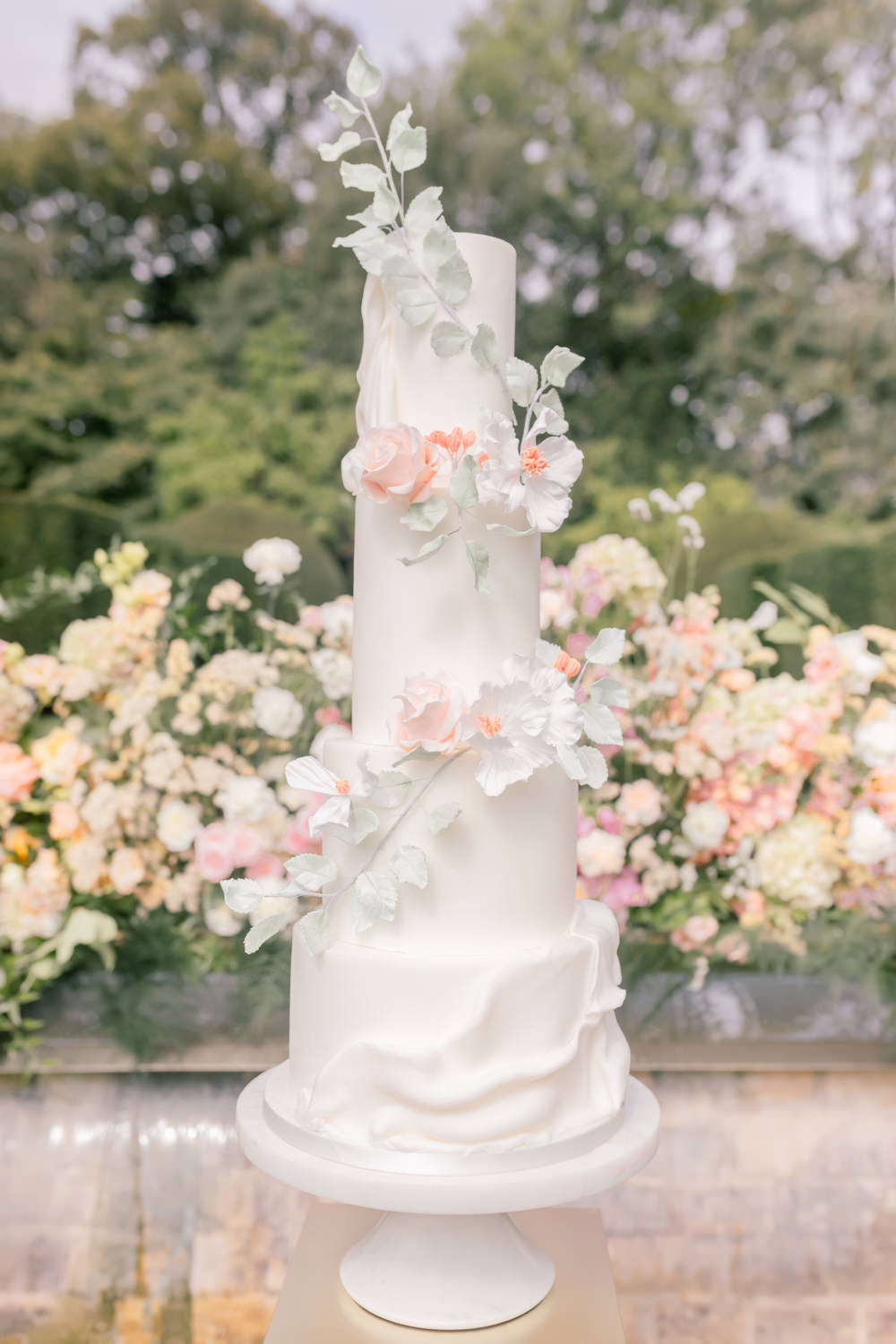 wedding cake with handmade flowers