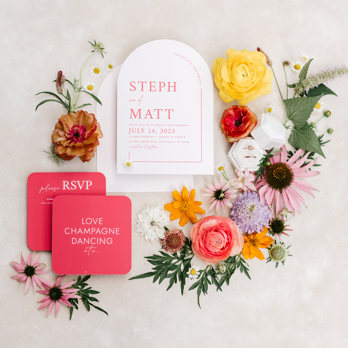 pink and white wedding invitations