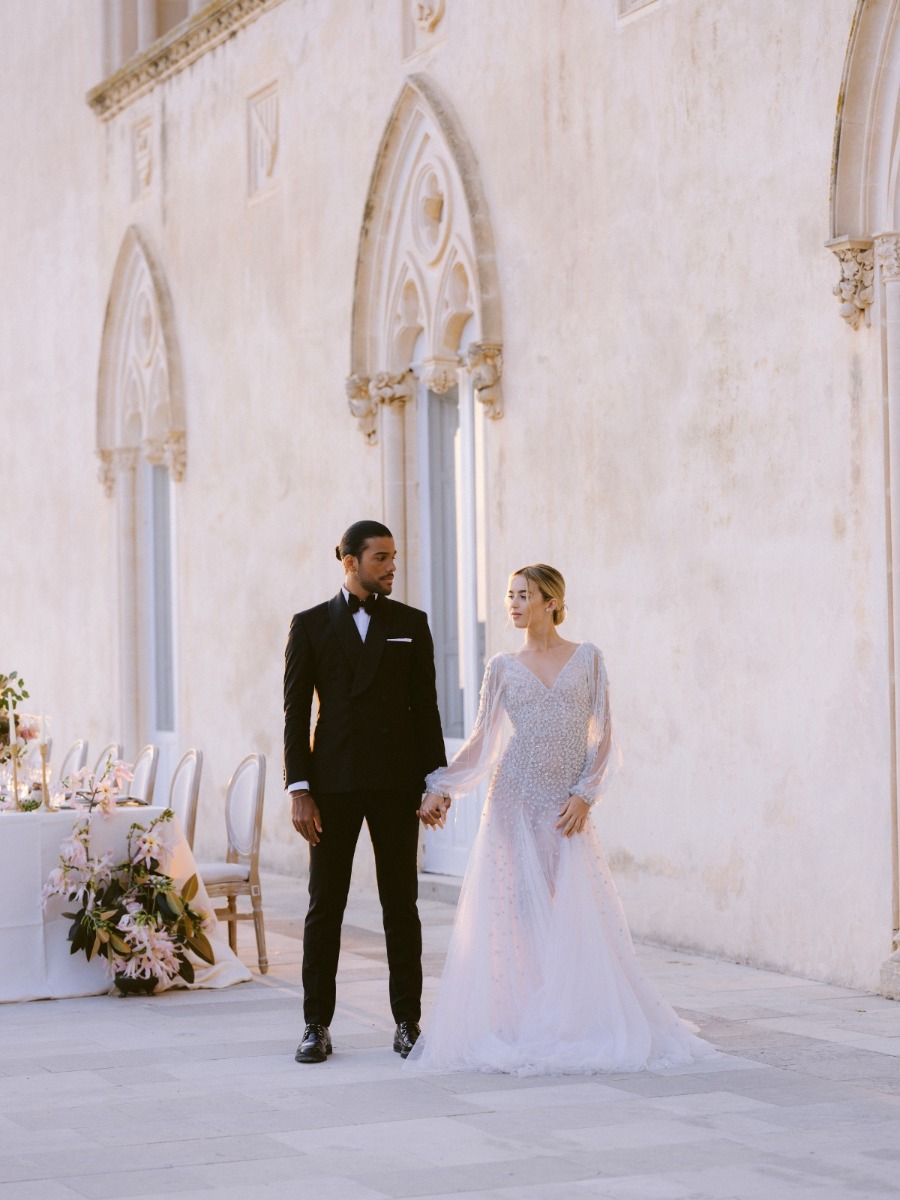 A romantic Sicilian castle wedding in delicate pinks and opulent gold