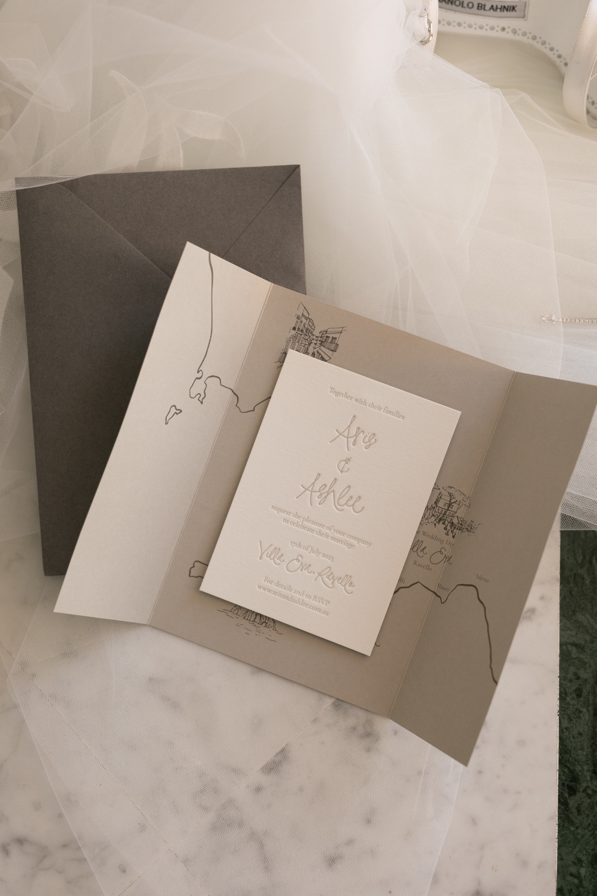 Italian map wedding invitations