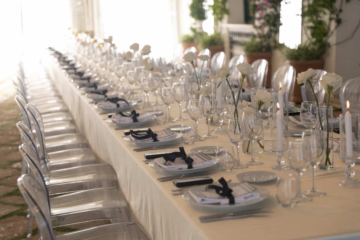 black and white place settings