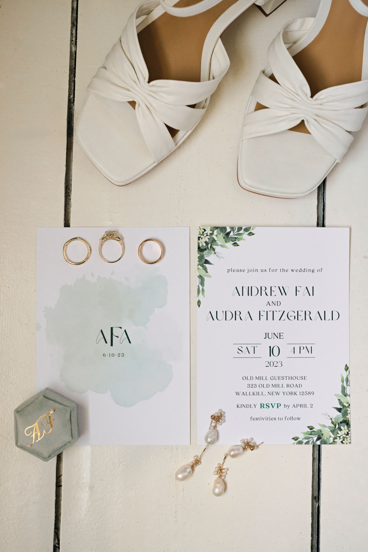 Modern floral and greenery illustrated wedding invitations