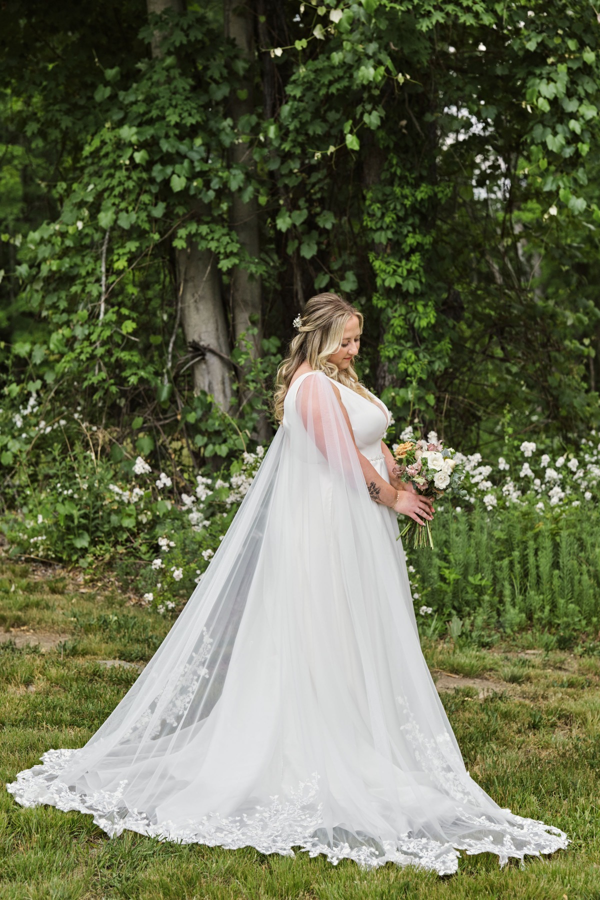 Kelly Faetanini chiffon gown with an ethereal cape 