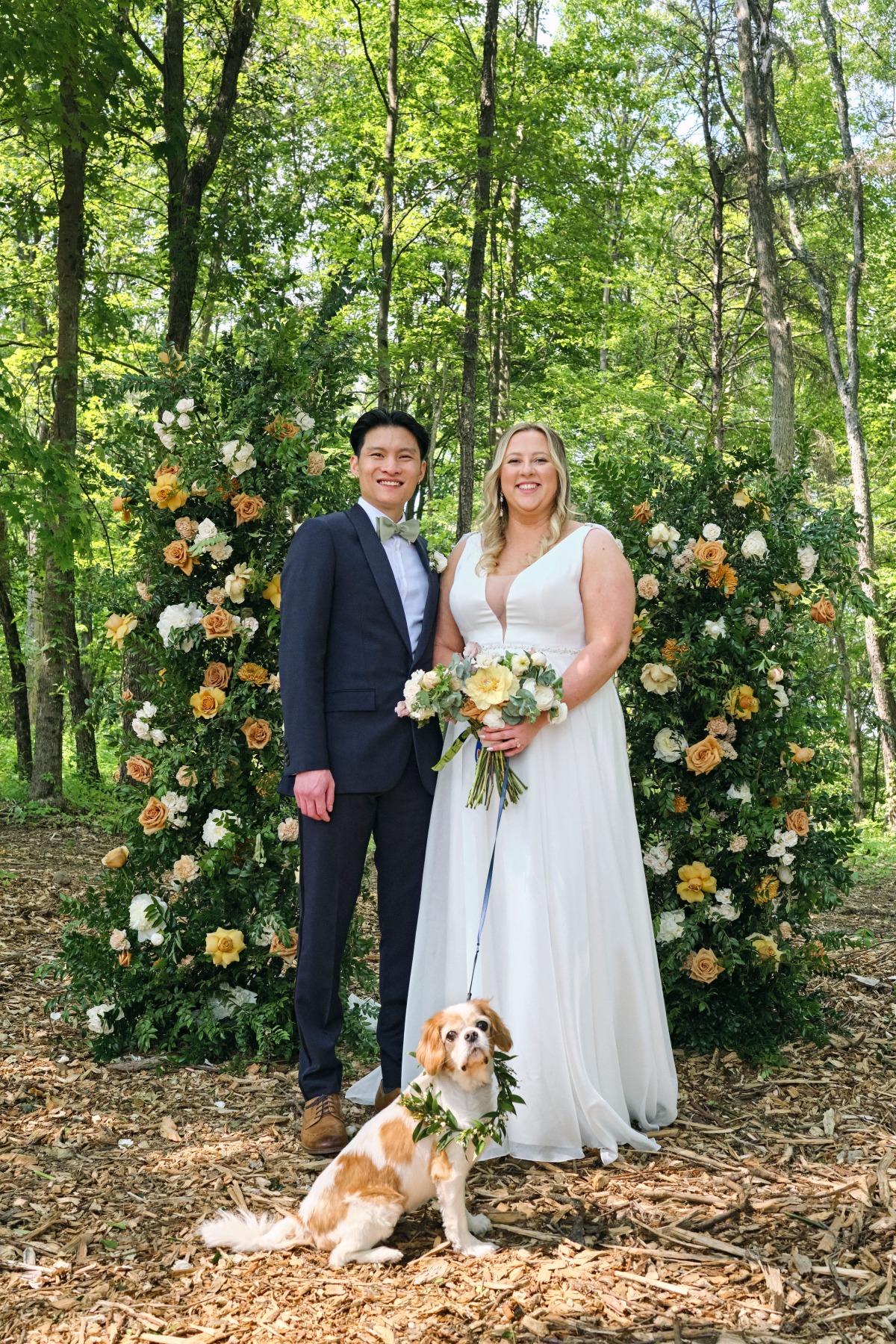 Romantic floral wedding in Hudson Valley with dog ring bearer