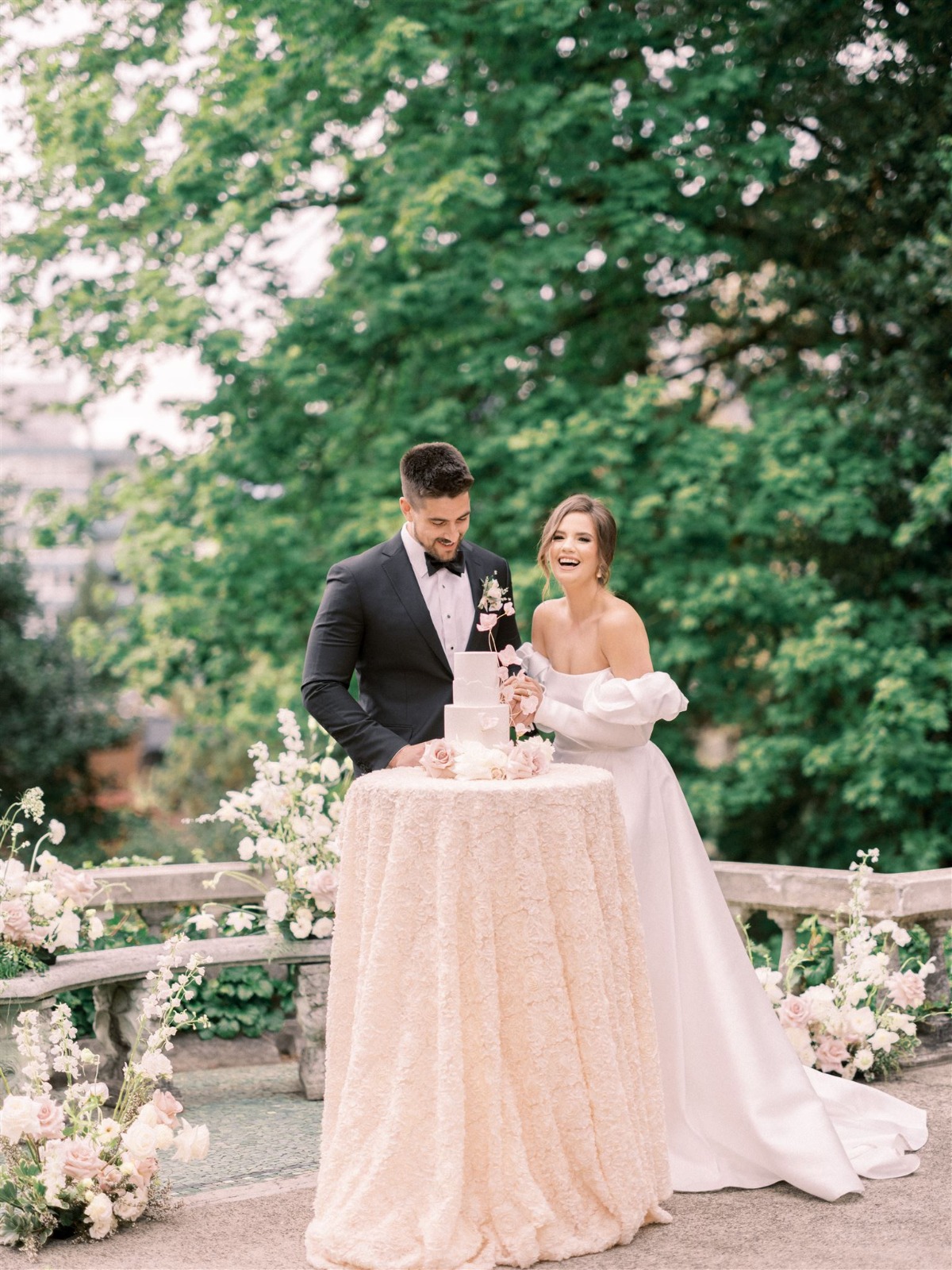 light pink and white wedding cake