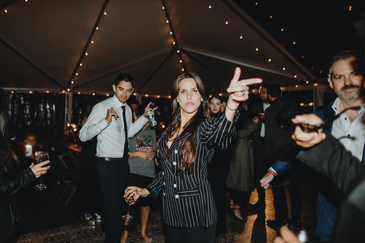 Stylish and fun wedding dance floor photos with guests 