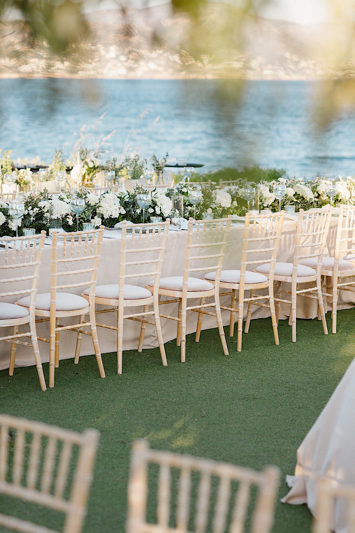 Timeless wedding reception overlooking Mediterranean Sea