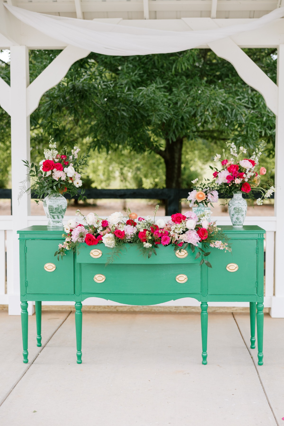 Unique vintage green floral dresser for wedding ceremony 