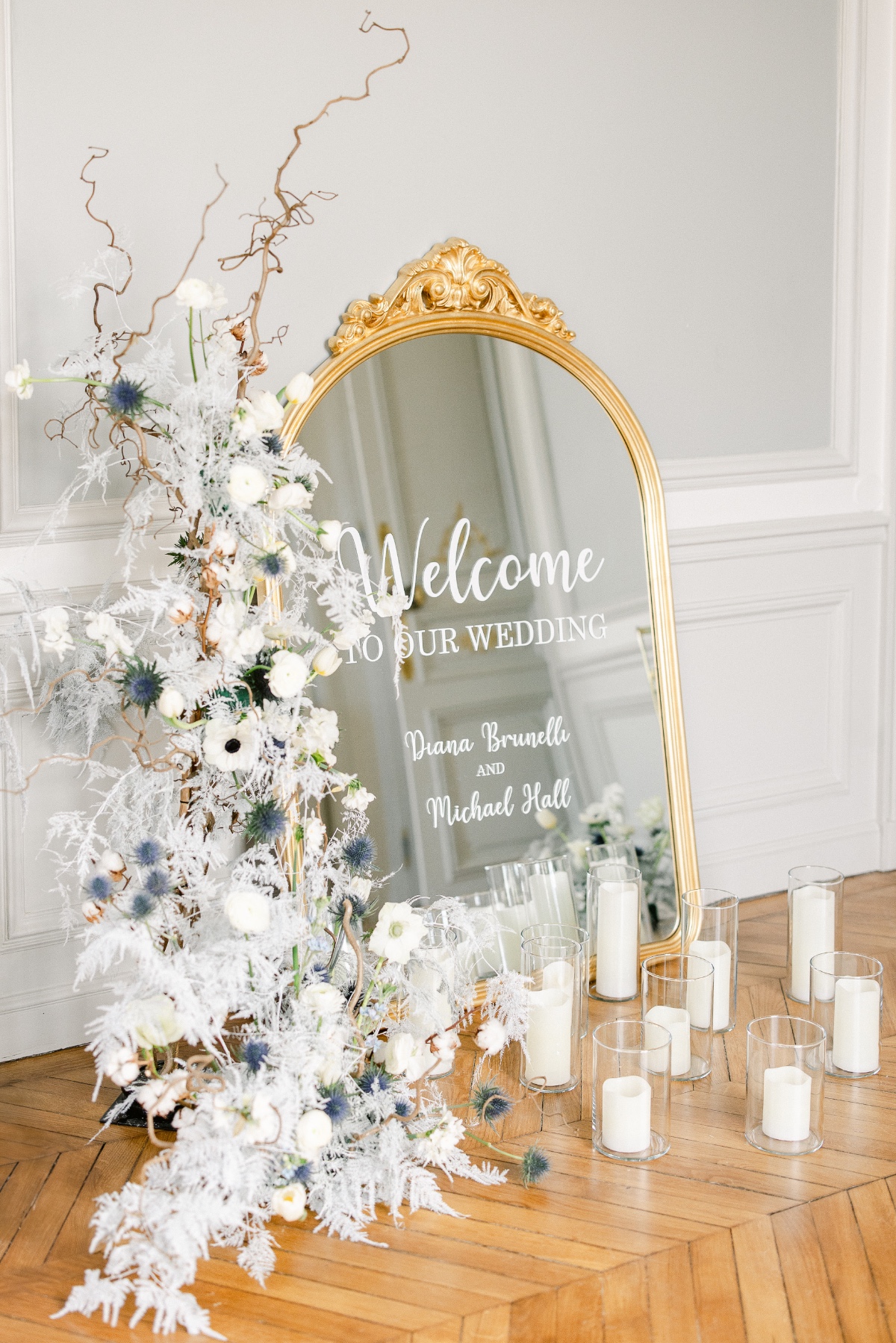 welcome wedding sign on mirror