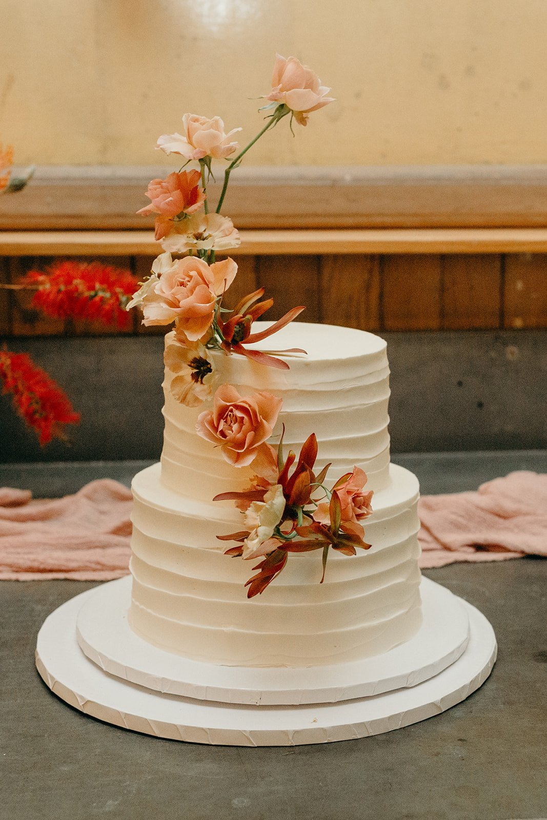 wedding cake with floating florals