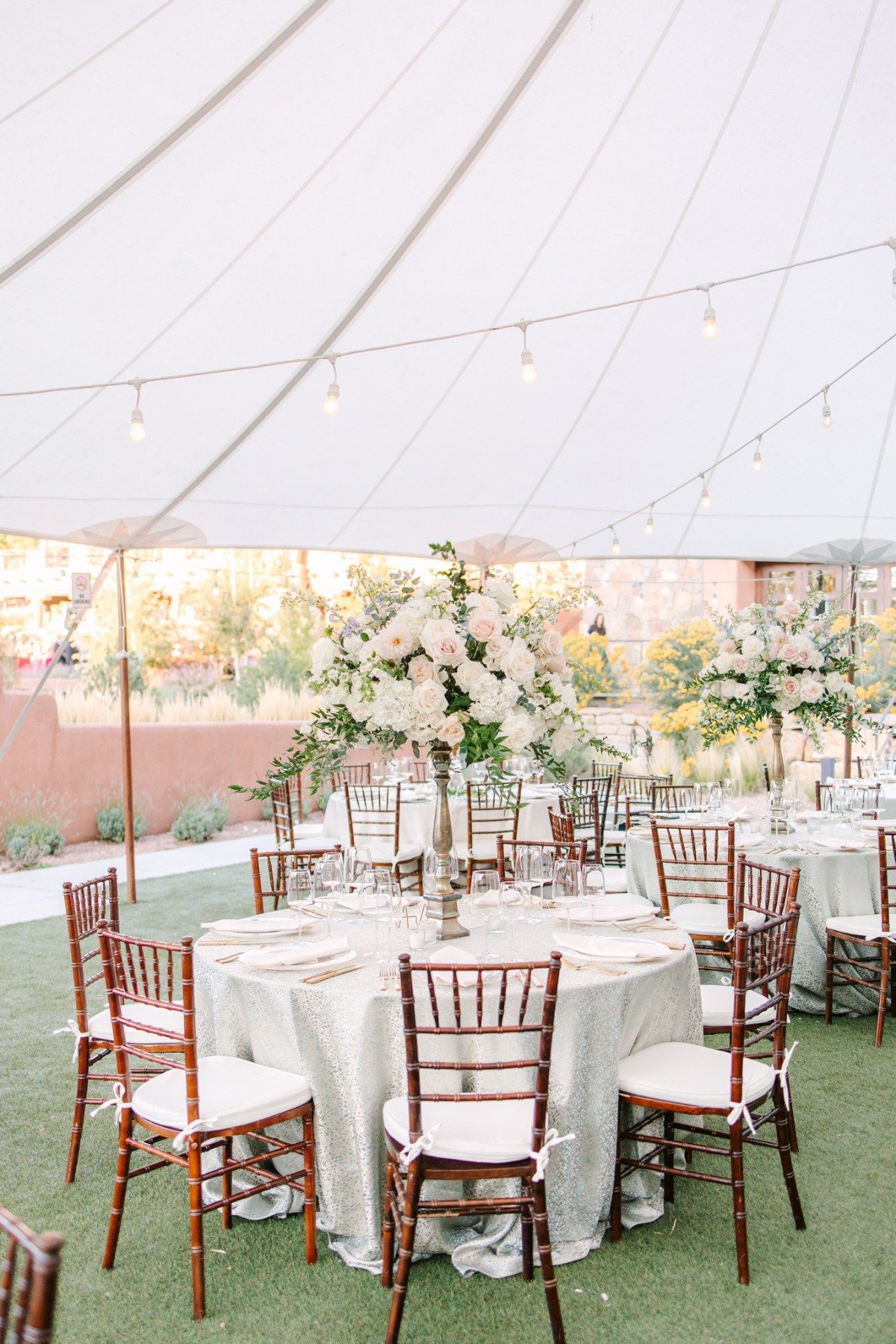 outdoor wedding reception in white and light colors