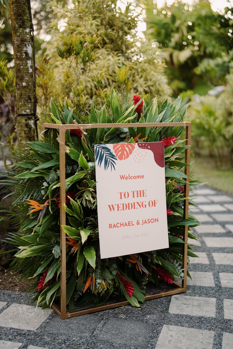 modern tropical wedding welcome sign