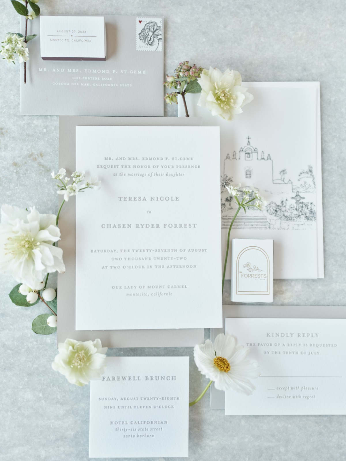 tan and white wedding invitations