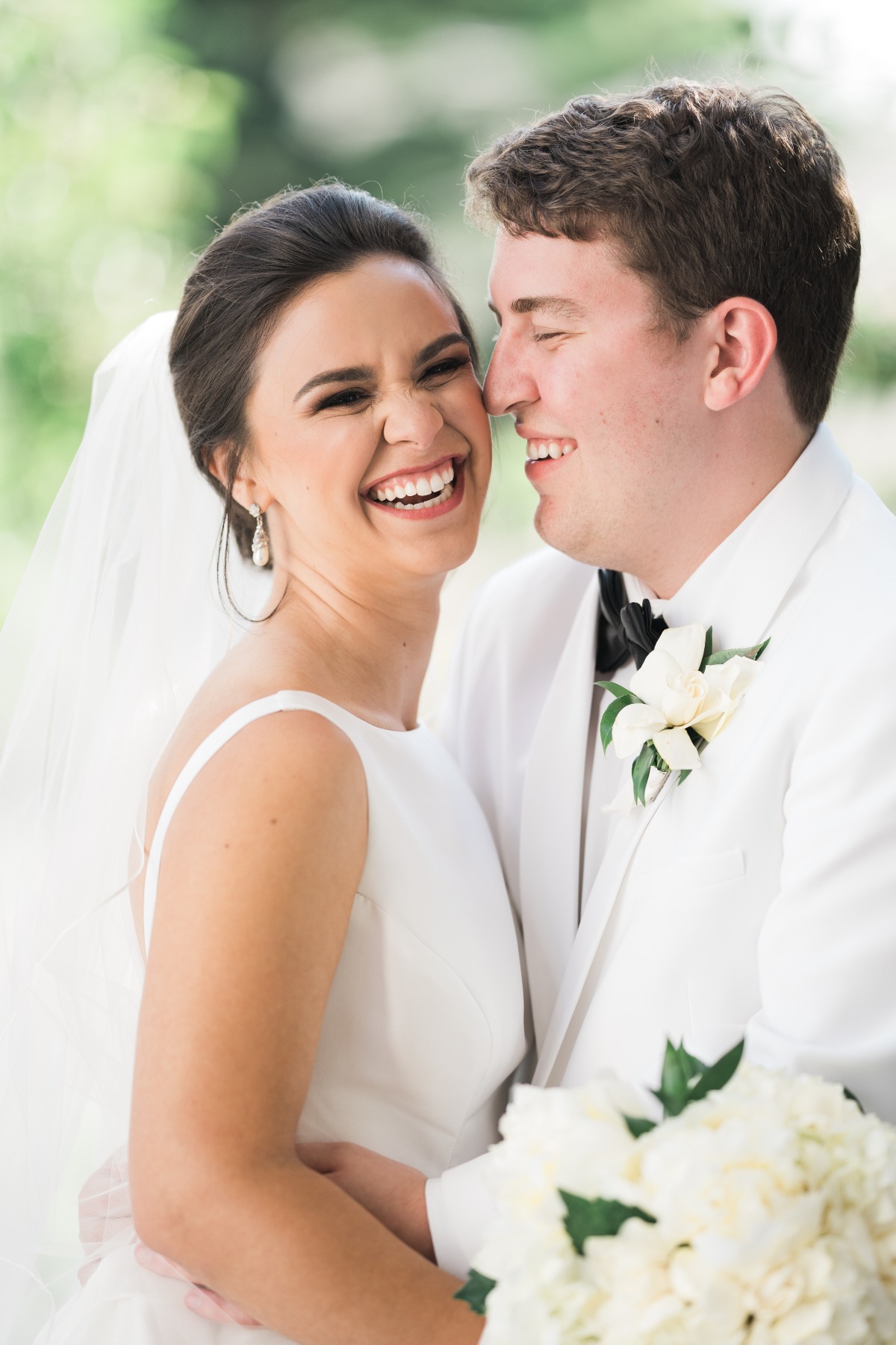 Timeless, happy bride and groom at chapel wedding 