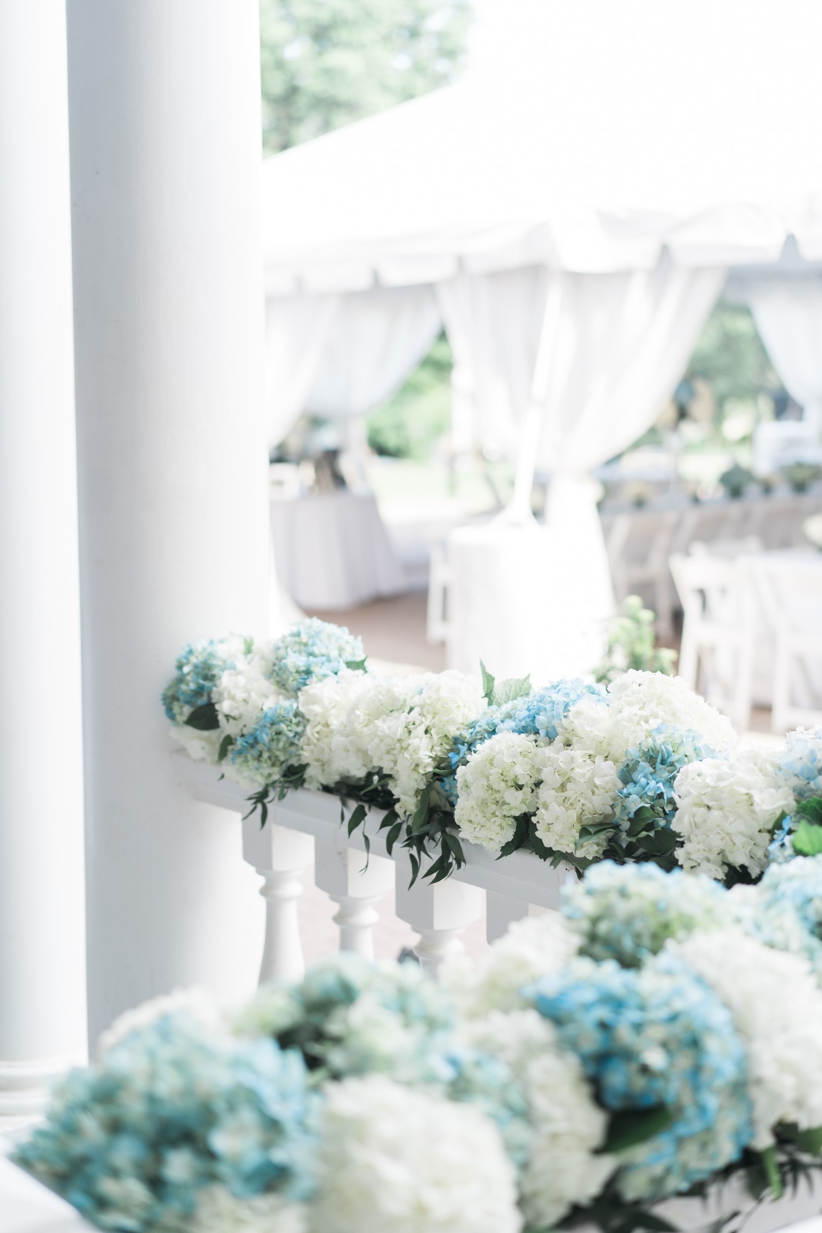 White and blue hydrangea wedding flowers