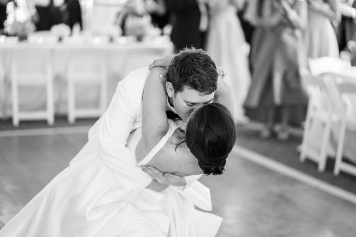 Romantic first dance at tented reception 