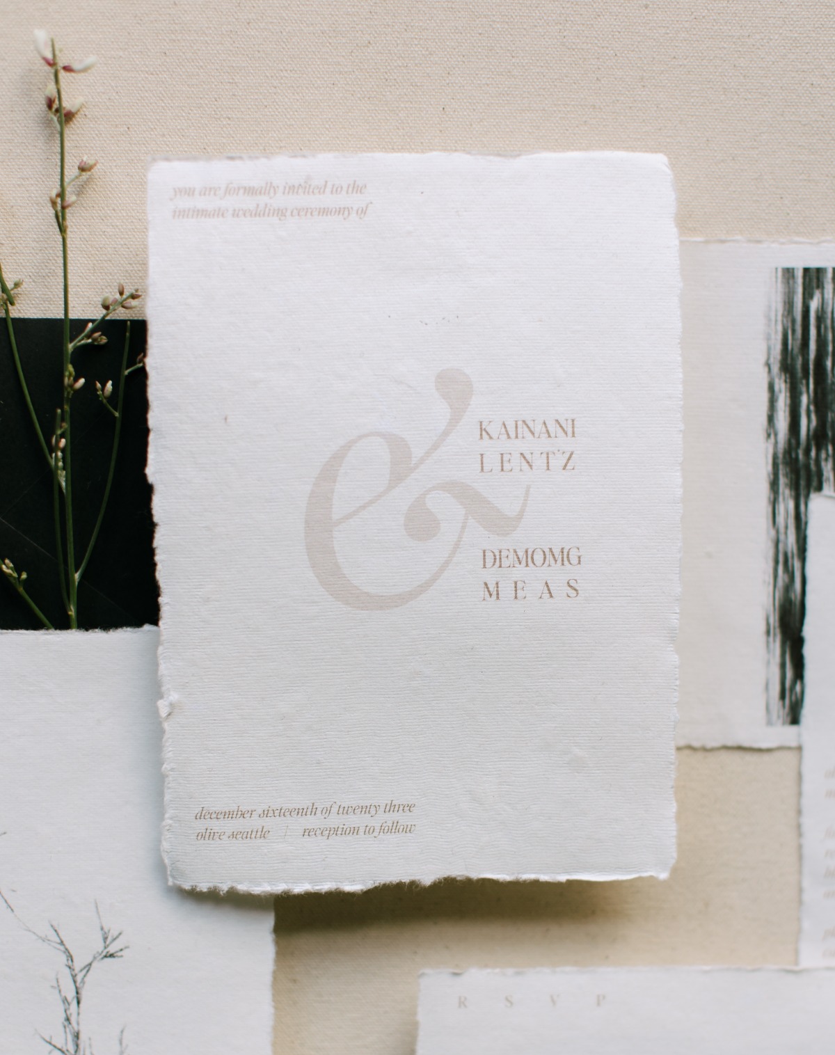 Modern linen Japanese inspired wedding invitation suite