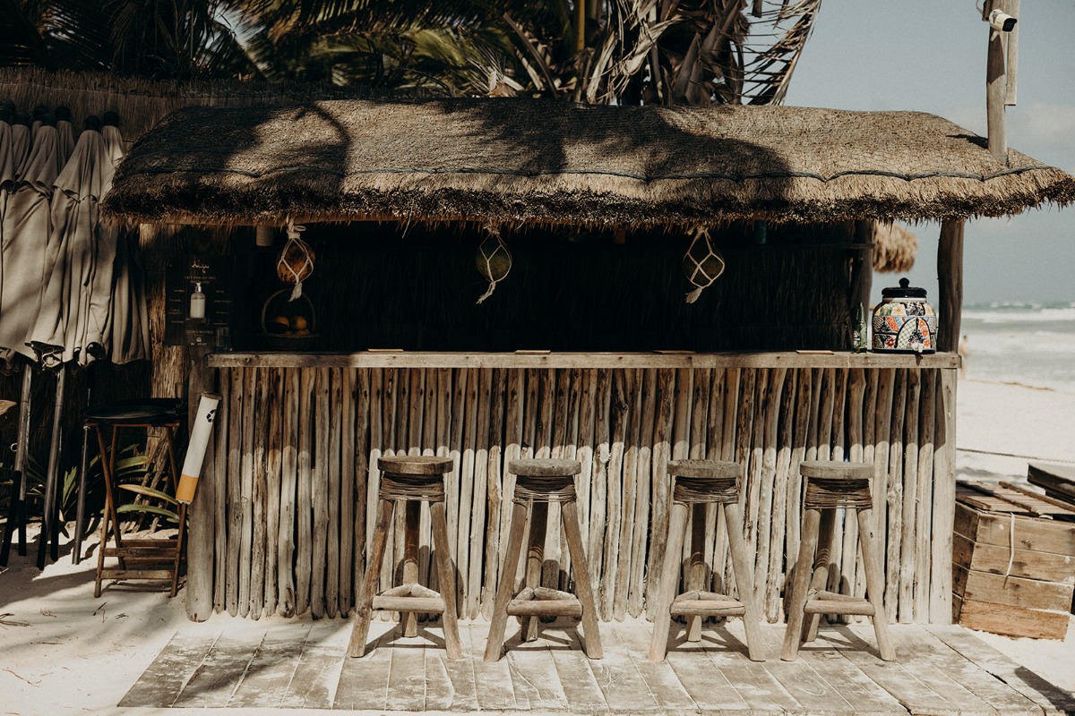 Tropical wooden wedding bar 