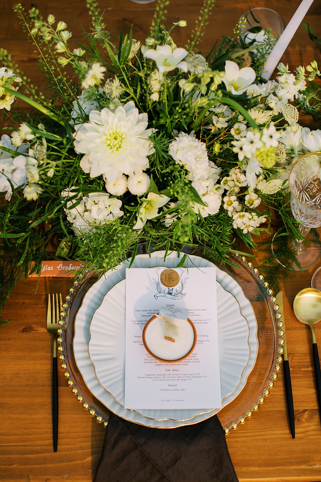 terracotta and clear place settings