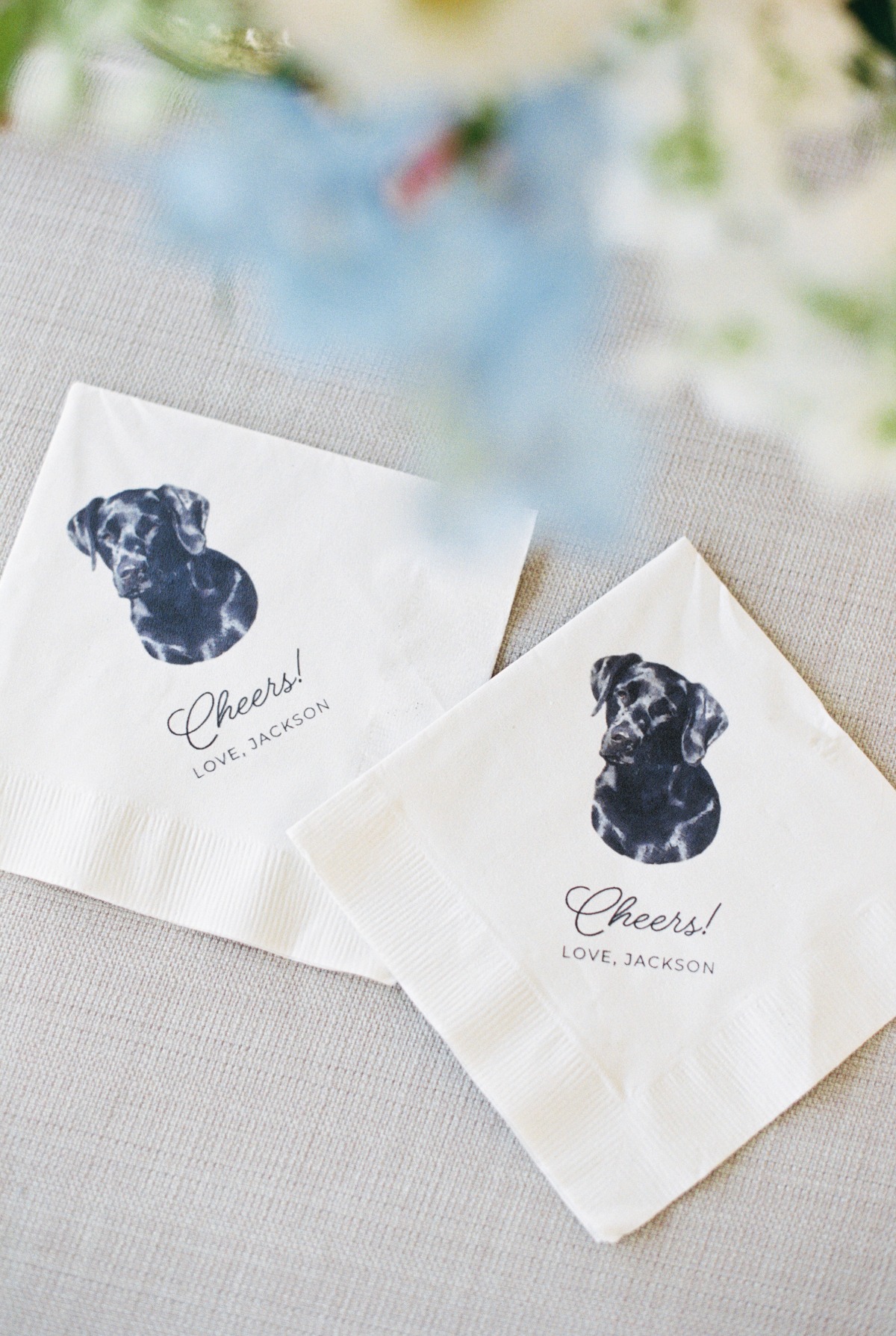Custom dog of the bride and groom themed cocktail napkins 