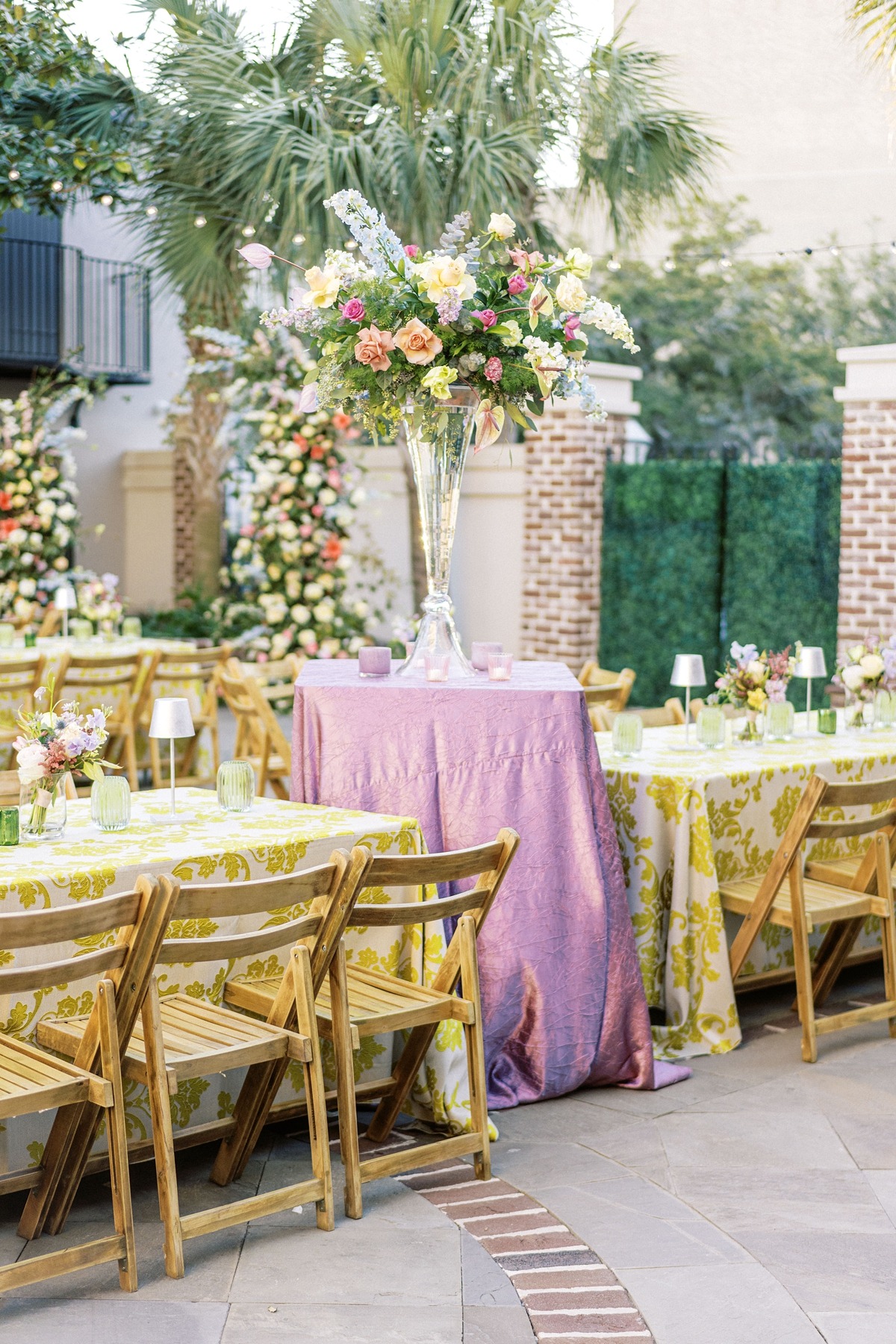 purple and yellow table linens