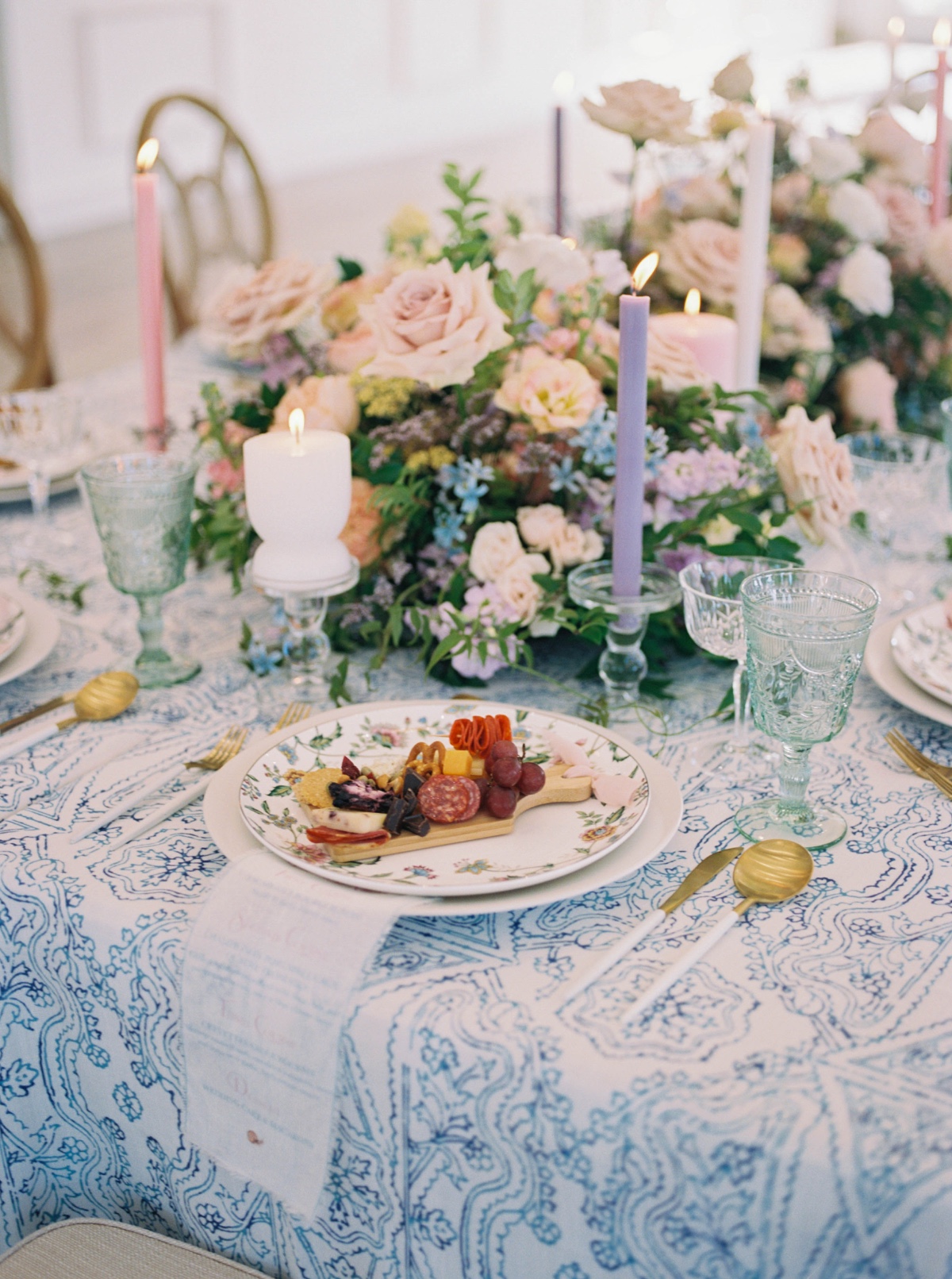 French blue and white tablecloth