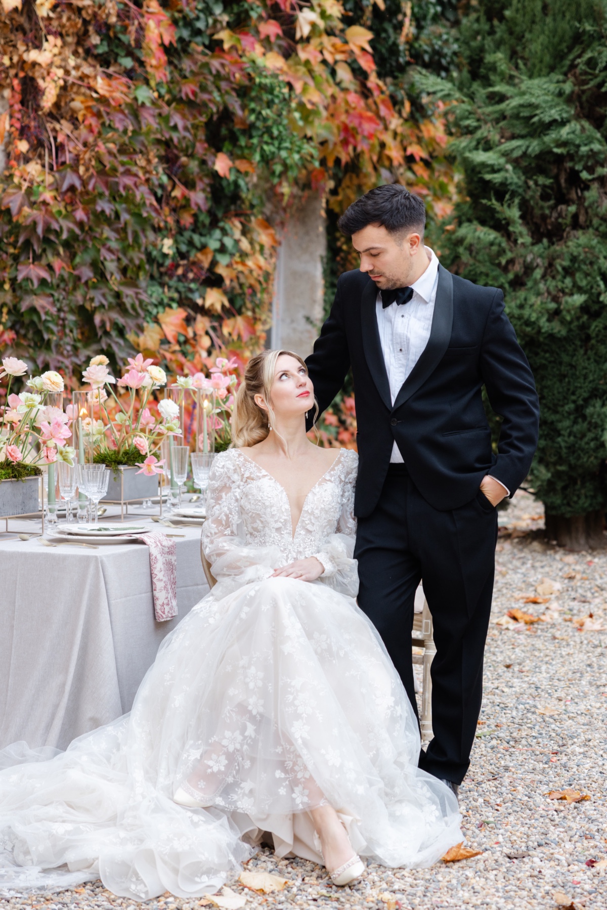 Timeless couple at destination wedding in France in autumn