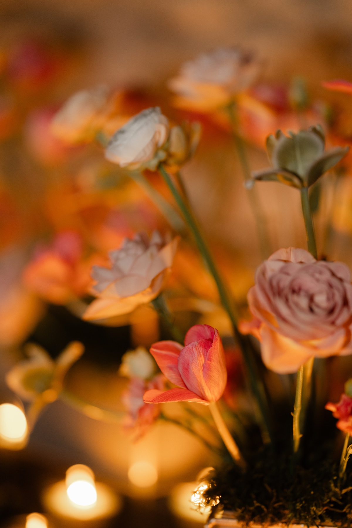 Custom silk flowers and candles for romantic destination wedding