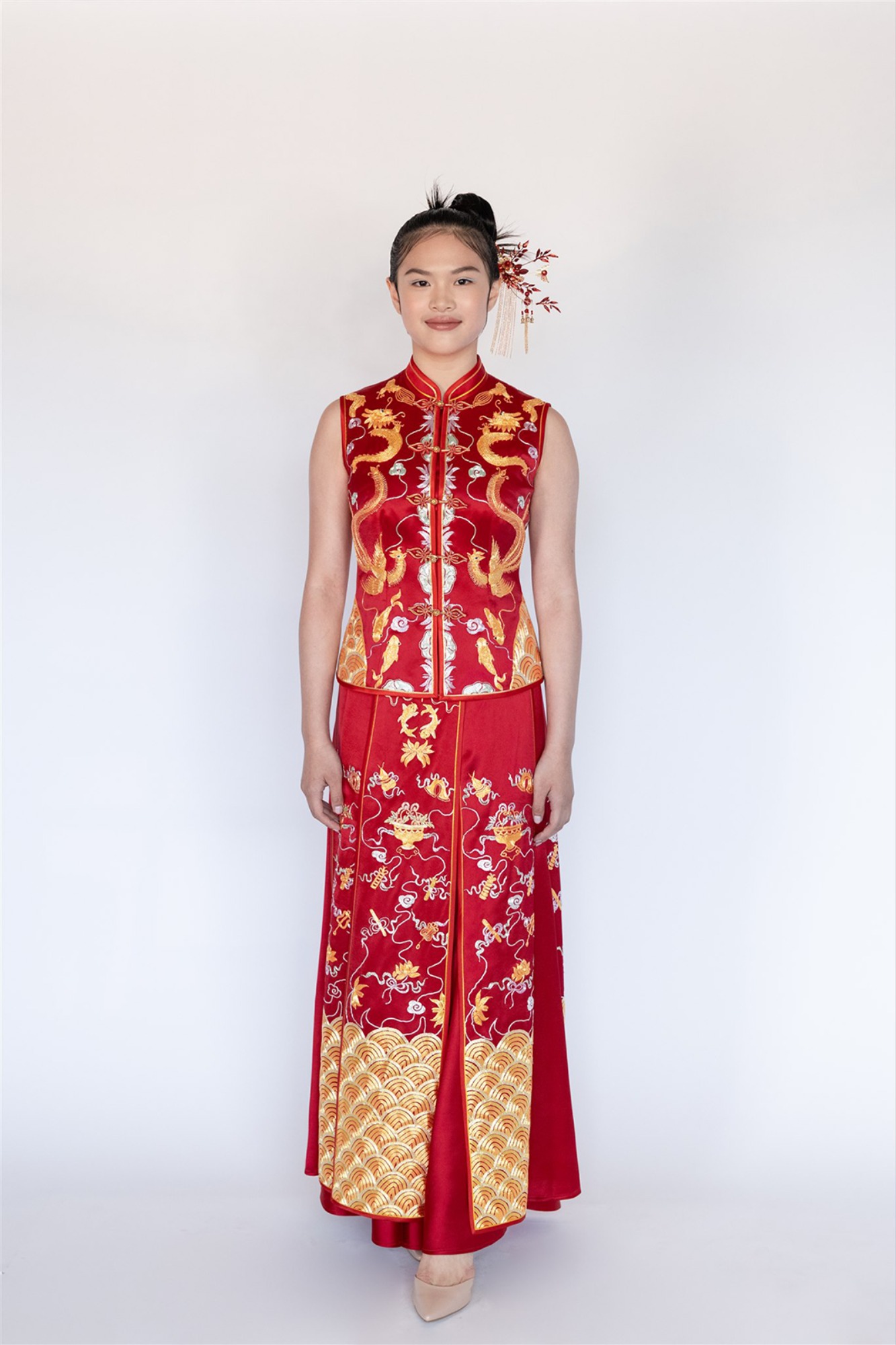 custom Chinese wedding attire designed by Jinza Couture