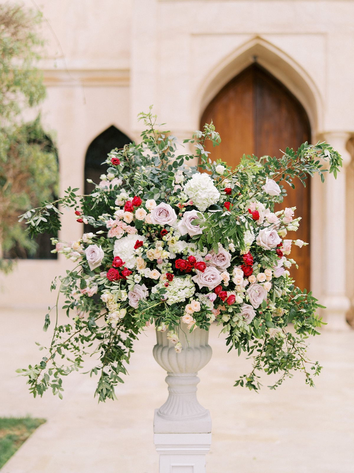 red and white floral arrangement