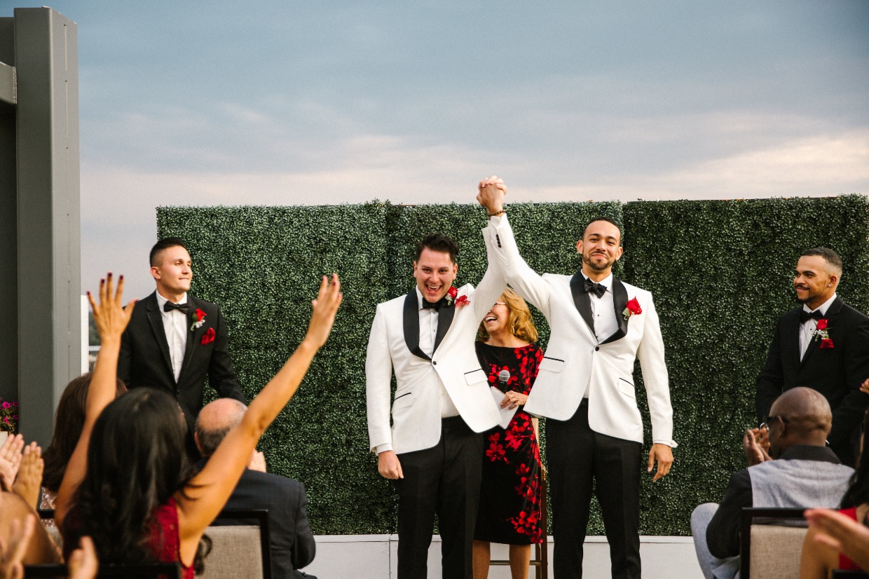 rooftop wedding with two grooms in denver