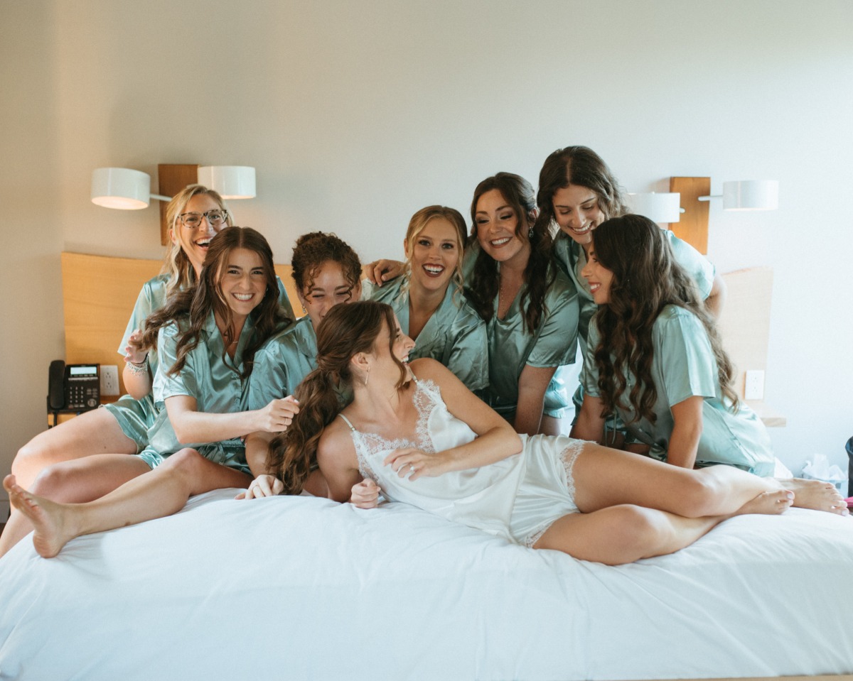 Modern New York bride and bridesmaids satin pajamas