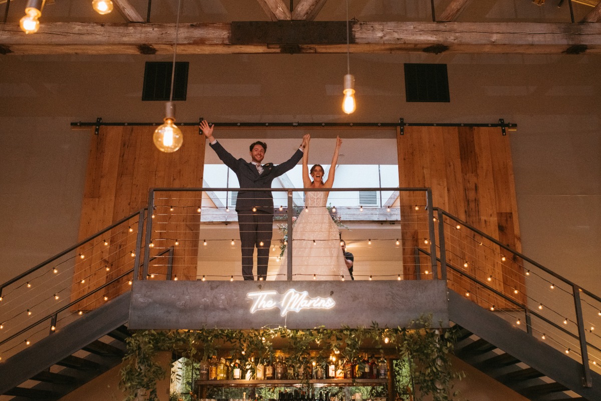 New York couple's grand entrance to industrial modern reception 