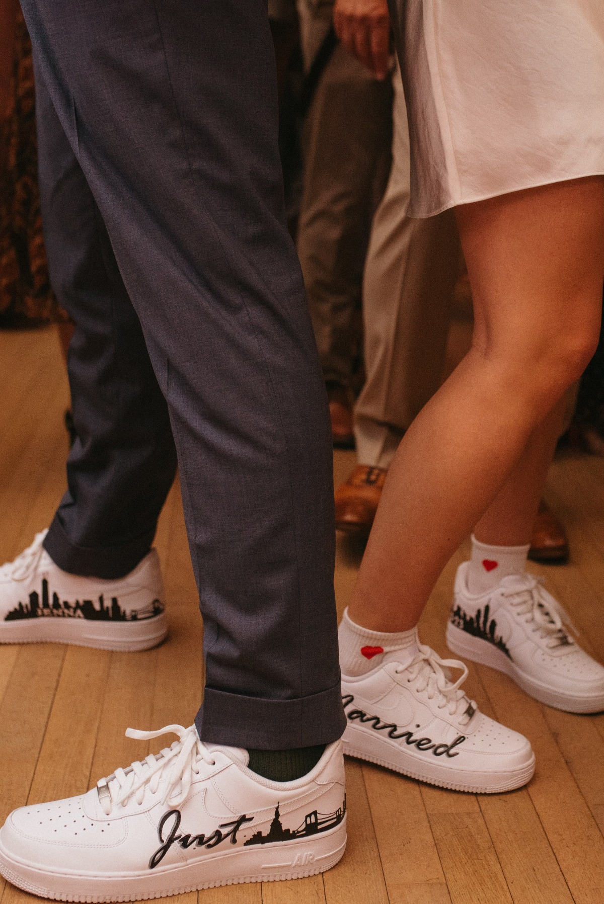 Just married custom embroidered his and her sneakers 