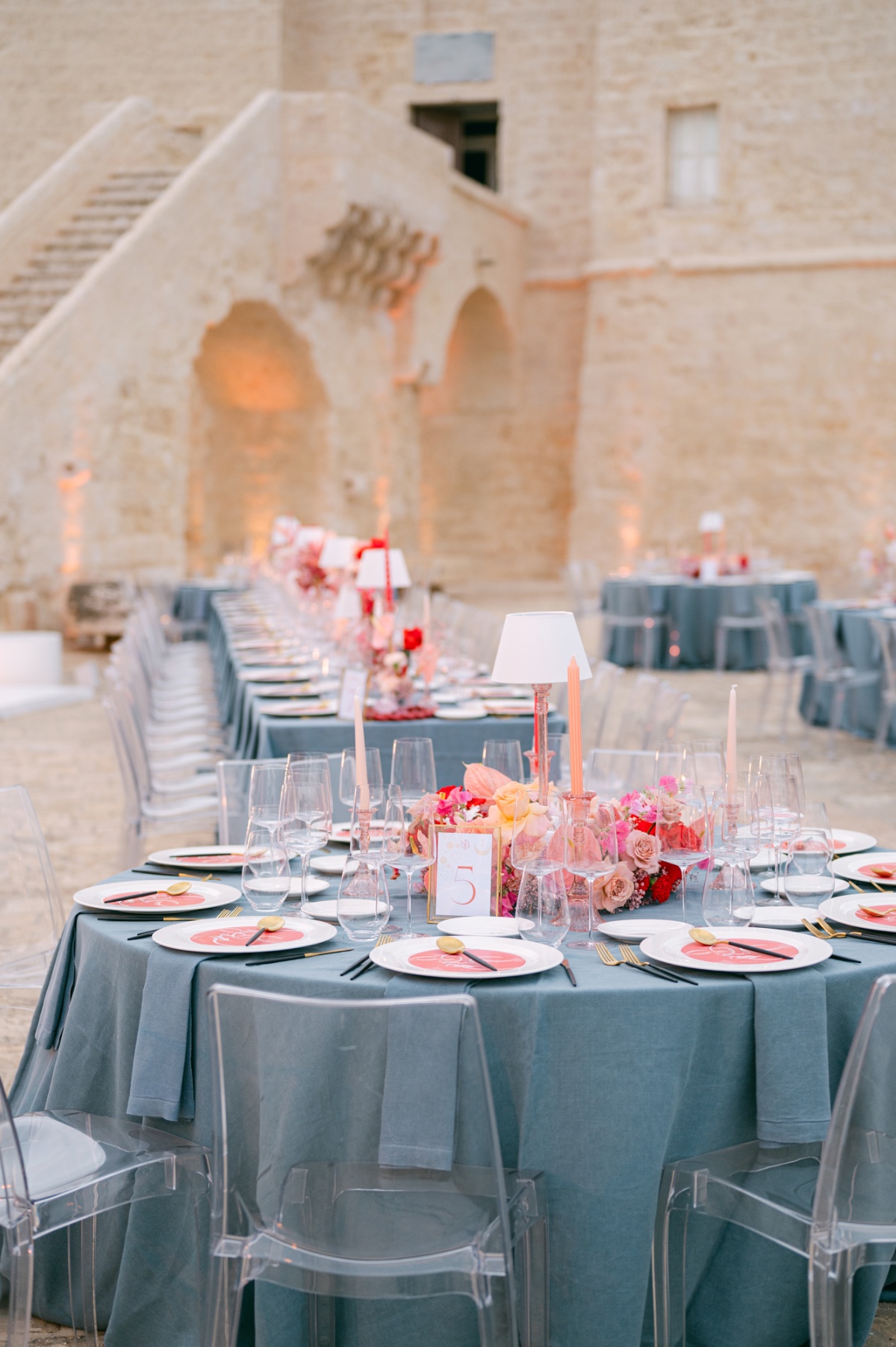 pink and blue reception decor